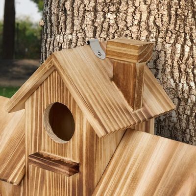 Wooden Outdoor 3 Hole Bird House Handmade from TIMBER for Garden Habitat