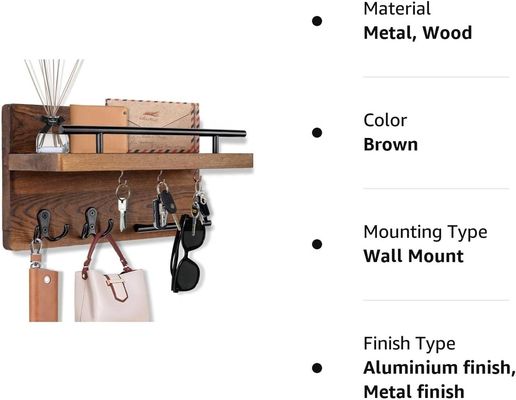 Walls Wooden Keychain Storage Shelf with 4 Double Hooks Rustic Farmhouse Entryway Decor