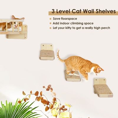 Stain Color Wall-Mounted Cat Shelves and Perches Sustainable Wood Design Wall-Mounted