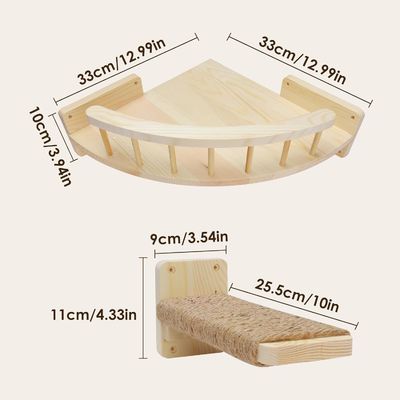 Stain Color Wall-Mounted Cat Shelves and Perches Sustainable Wood Design Wall-Mounted