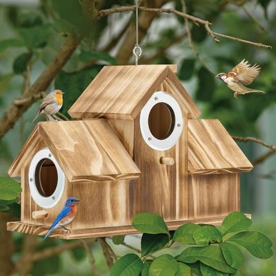 Logo Customized Logo Acceptable Wooden Natural Birdhouse for Garden Backyard Courtyard