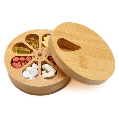 202405 Wood Daily Weekly Travel Pill Organizer and Pill Holder Vitamin Medicine Case Box