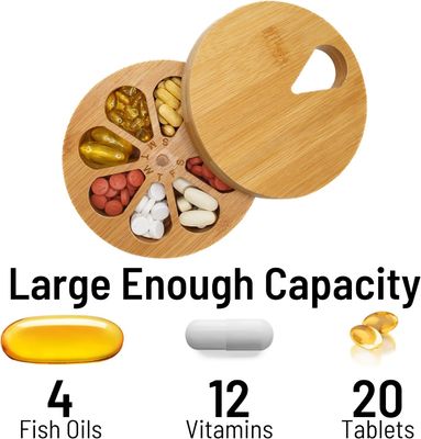 202405 Wood Daily Weekly Travel Pill Organizer and Pill Holder Vitamin Medicine Case Box