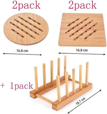 CLASSIC Design Style Bamboo Hot Pads Trivet Natural Bamboo Trivet Mat Set for Hot Dishes