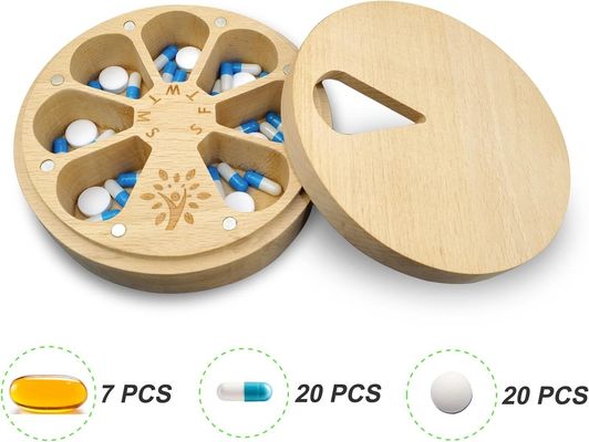 Customizable 7-Day Pill Holder Wood Weekly Pill Organizer for Medicine and Vitamins