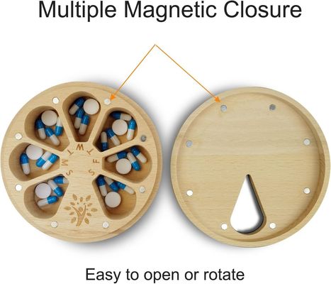 Customizable 7-Day Pill Holder Wood Weekly Pill Organizer for Medicine and Vitamins