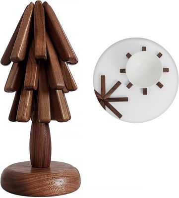 Tree Shape Trivet Set for Hot Dishes Black Walnut Coaster and Holder from Printing