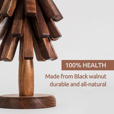 Tree Shape Trivet Set for Hot Dishes Black Walnut Coaster and Holder from Printing