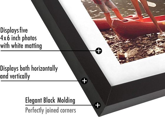 8X24 4X6 Black Engineered Wood Photo Frame with Shatter-Resistant Glass Customized Logo