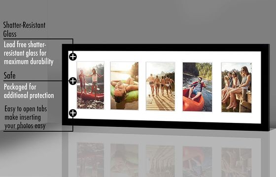 8X24 4X6 Black Engineered Wood Photo Frame with Shatter-Resistant Glass Customized Logo