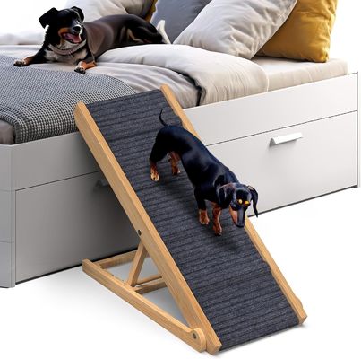 Adjustable Wooden Dog Ramp for Couch Pine Wood Printing laser engrave Removable Cover
