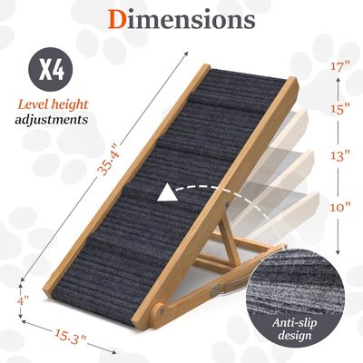 Adjustable Wooden Dog Ramp for Couch Pine Wood Printing laser engrave Removable Cover