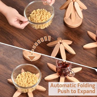 Silk-screen Printed Beech Wood Coaster and Holder for Hot Dishes Tree Shape Trivet Set