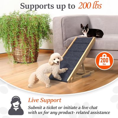 Adjustable Wooden Dog Ramp for Couch Pine Wood Printing laser engrave Removable Cover