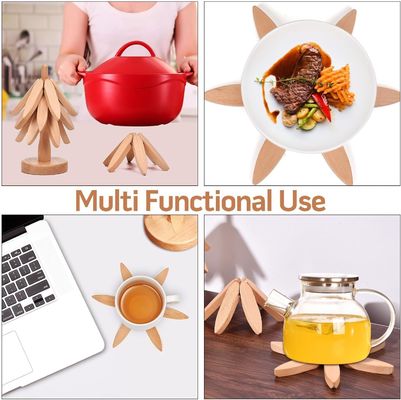 Silk-screen Printed Beech Wood Coaster and Holder for Hot Dishes Tree Shape Trivet Set