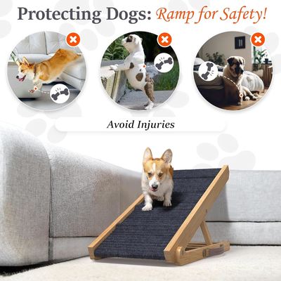 Adjustable Wooden Dog Ramp for Couch Pine Wood Printing laser engrave Removable Cover