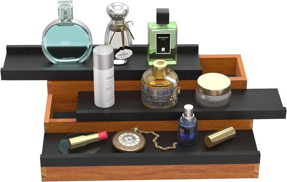 Customized Logo Acceptable Wooden Cologne Stand Perfume Organizer with Hidden Comp