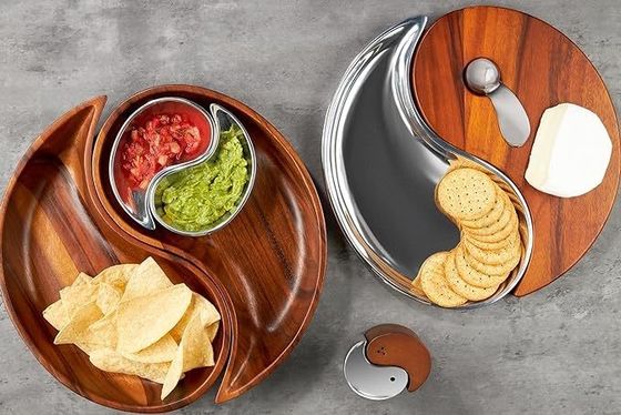 13-Inch Acacia Wood and Metal Alloy Cheese Board Set Perfect for Home Entertaining