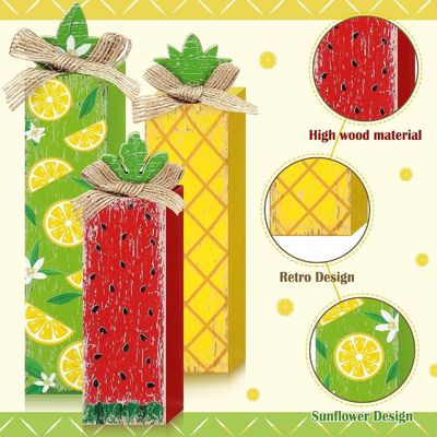 Summer Wood Table Block Sign Lemon Tiered Tray Decor Wooden Home Decor Laser Engrave