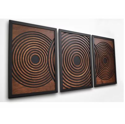 Supermarket Must-Have Set of 3 Large Textured Framed Geometric Wooden Wall Art Panels