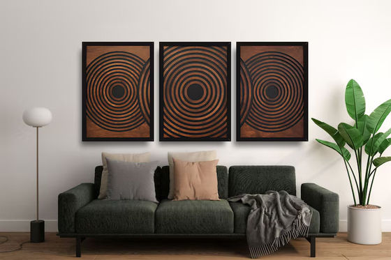 Supermarket Must-Have Set of 3 Large Textured Framed Geometric Wooden Wall Art Panels