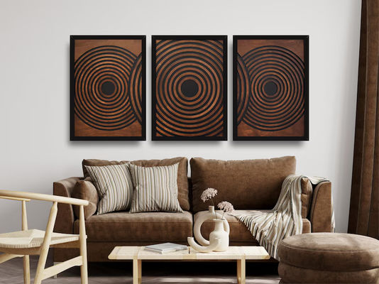 Supermarket Must-Have Set of 3 Large Textured Framed Geometric Wooden Wall Art Panels