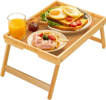 Breakfast Serving Bamboo Bed Tray Table Modern Design 16.92 x 12.6 Inch with Folding Legs
