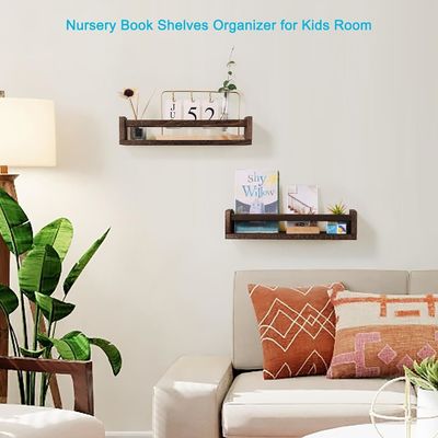 2 Wood Floating Shelves Book Storage Holders Racks for Kids Room or Kitchen Spice Rack
