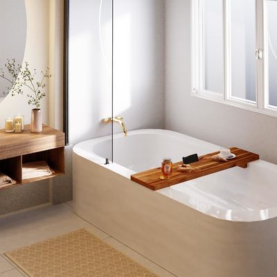 Sustainable Bathtub Caddy Tray Anti-Tipping Large Bath Tub Tray for Wooden Accessories