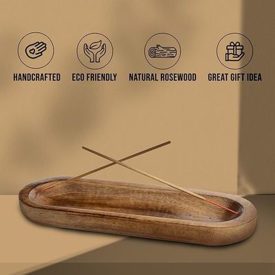 Gift Craft Wooden Brown Incense Burner Stick Holder Tray for Fragrance Room Decor