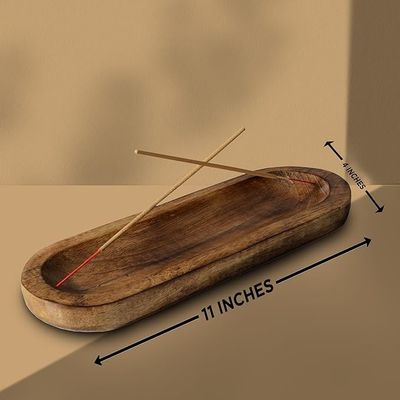 Gift Craft Wooden Brown Incense Burner Stick Holder Tray for Fragrance Room Decor