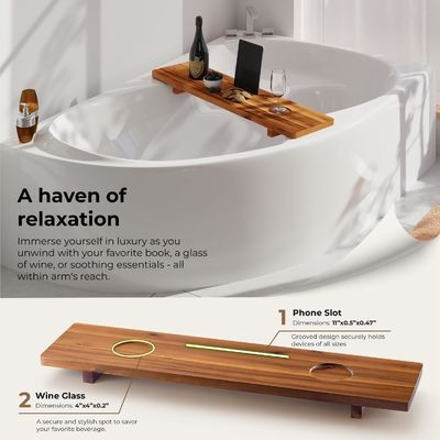 Sustainable Bathtub Caddy Tray Anti-Tipping Large Bath Tub Tray for Wooden Accessories