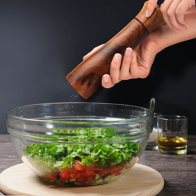 Set of 2 8&quot; Acacia Wooden Salt and Pepper Grinder Set with Adjustable Ceramic Grinding Mechanism