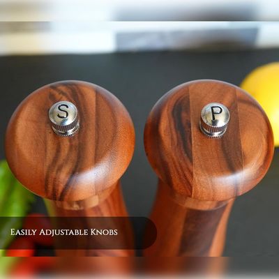 Set of 2 8&quot; Acacia Wooden Salt and Pepper Grinder Set with Adjustable Ceramic Grinding Mechanism