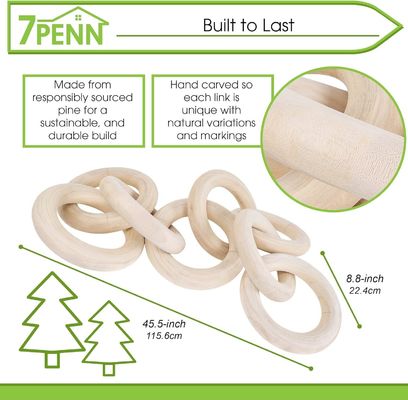 Indoor and Outdoor Large Decorative Pine Wood 8 Link Chain for Shelves Custom Technique