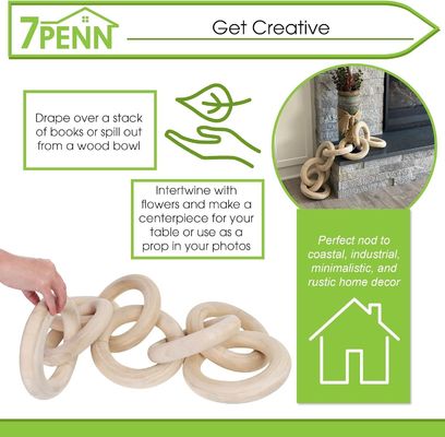 Indoor and Outdoor Large Decorative Pine Wood 8 Link Chain for Shelves Custom Technique