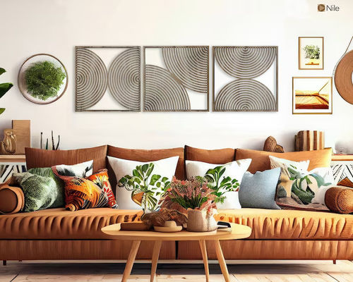 Set of 3 Boho Home Gift Large Wood Wall Art with Midcentury Modern Style and Custom Logo