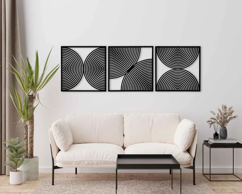 Set of 3 Boho Home Gift Large Wood Wall Art with Midcentury Modern Style and Custom Logo