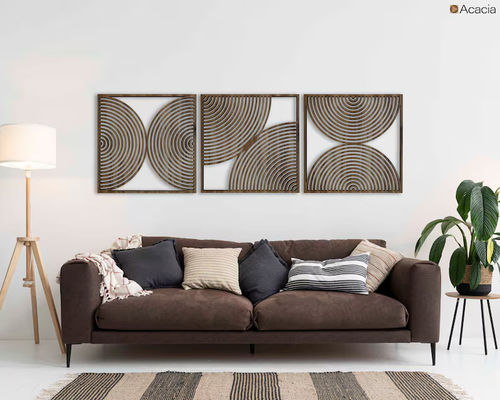 Set of 3 Boho Home Gift Large Wood Wall Art with Midcentury Modern Style and Custom Logo