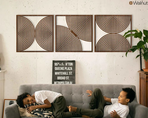 Set of 3 Boho Home Gift Large Wood Wall Art with Midcentury Modern Style and Custom Logo