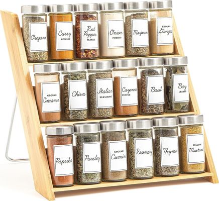 Plain Wooden Box Kitchen Canister Sauce Cooking Olive Oil Vinegar Bottle 18 Jar Bamboo Compact Spice Organizer