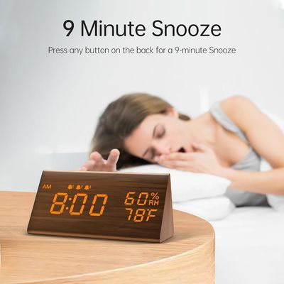 Environmental Brown 3 Alarm Settings Multifunctional Wooden Electronic Led Time Display Alarm Clock
