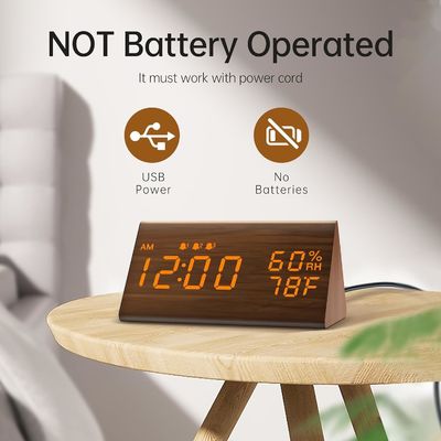 Environmental Brown 3 Alarm Settings Multifunctional Wooden Electronic Led Time Display Alarm Clock