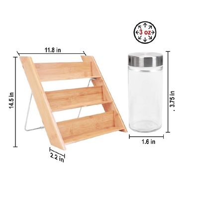 Plain Wooden Box Kitchen Canister Sauce Cooking Olive Oil Vinegar Bottle 18 Jar Bamboo Compact Spice Organizer