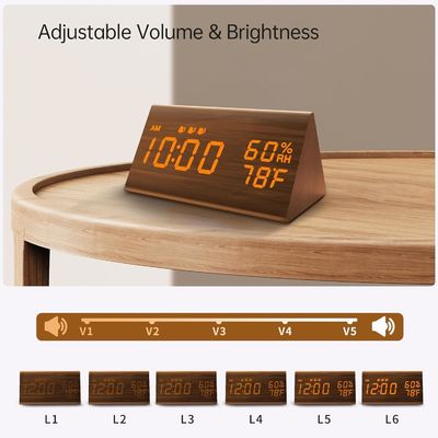 Environmental Brown 3 Alarm Settings Multifunctional Wooden Electronic Led Time Display Alarm Clock