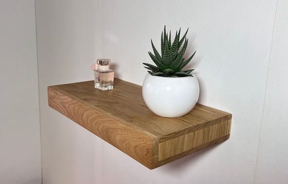 Floating Secret Compartment Shelf Description for Organizing Valuables in Rustic Oak