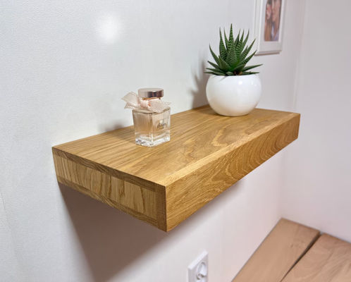 Floating Secret Compartment Shelf Description for Organizing Valuables in Rustic Oak