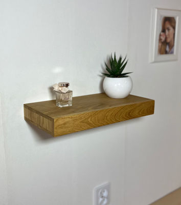 Floating Secret Compartment Shelf Description for Organizing Valuables in Rustic Oak