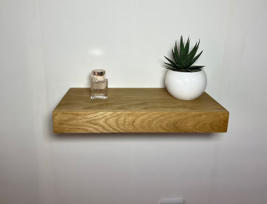 Floating Secret Compartment Shelf Description for Organizing Valuables in Rustic Oak