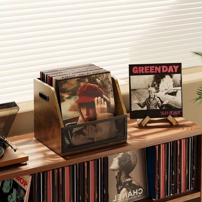 Retro Brown Vinyl Record Storage Box for Sturdy LP Record Crate and Functional Design